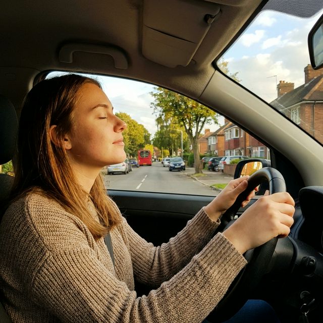 Driver taking a calm breath on test day